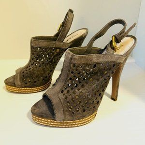 Prada Grey Peep Toe Slingback Heels